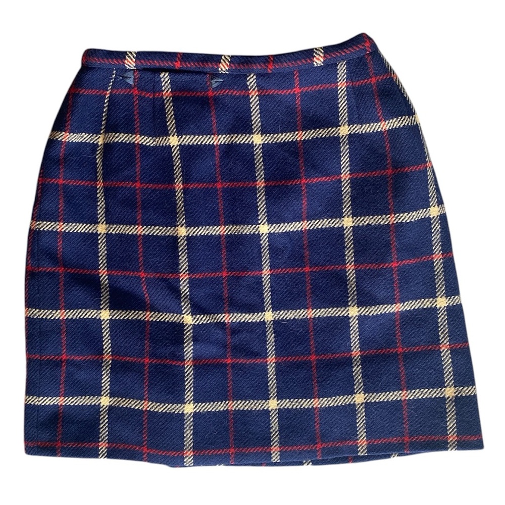 Evan-Picone Vintage Union Made Blue, Red & Tan Plaid Mini Skirt, 24” Waist